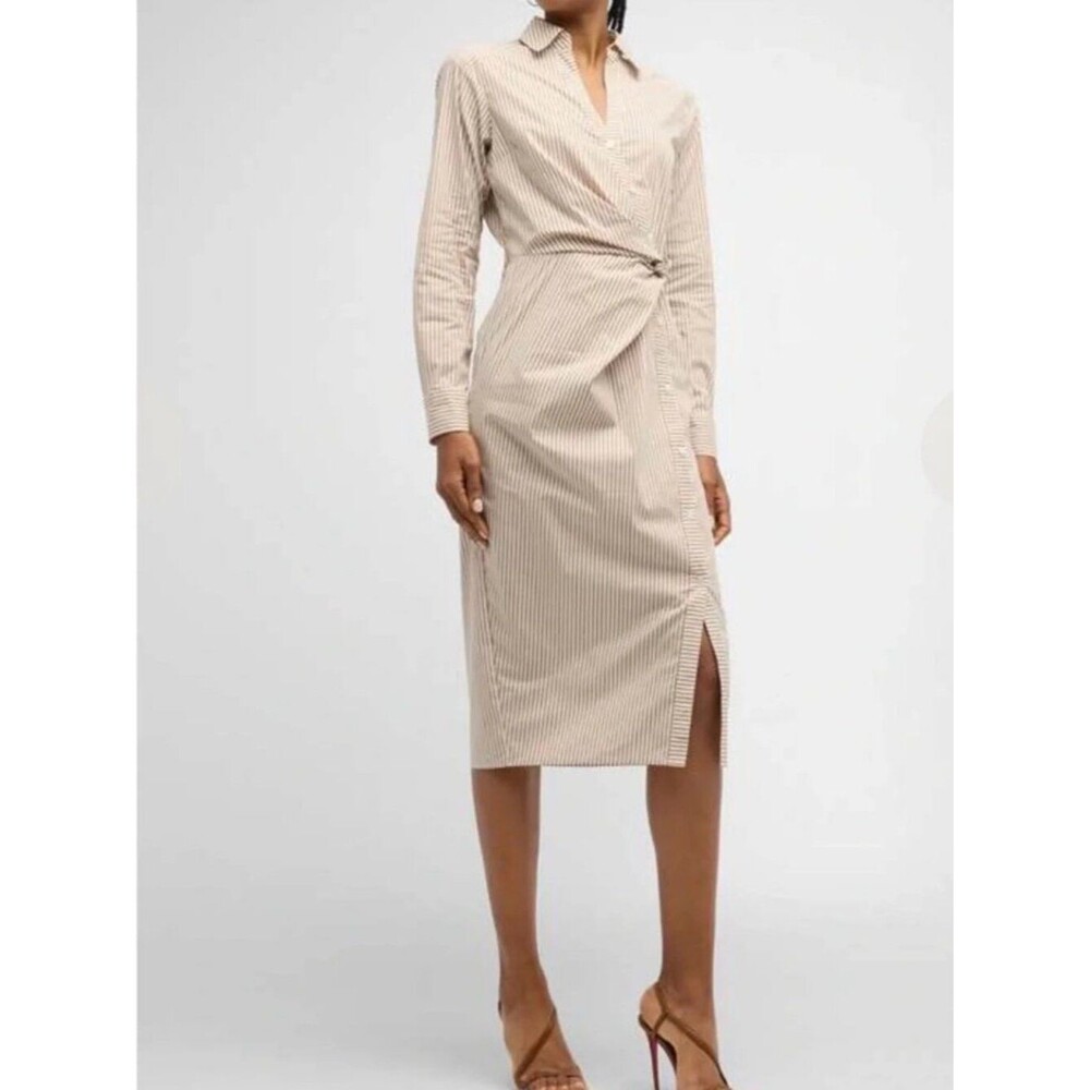 Veronica Beard Wright Midi Shirt Dress Striped Button up Wrap Shirtdress Cotton